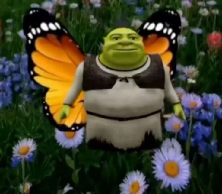 Shrek happy with wings.